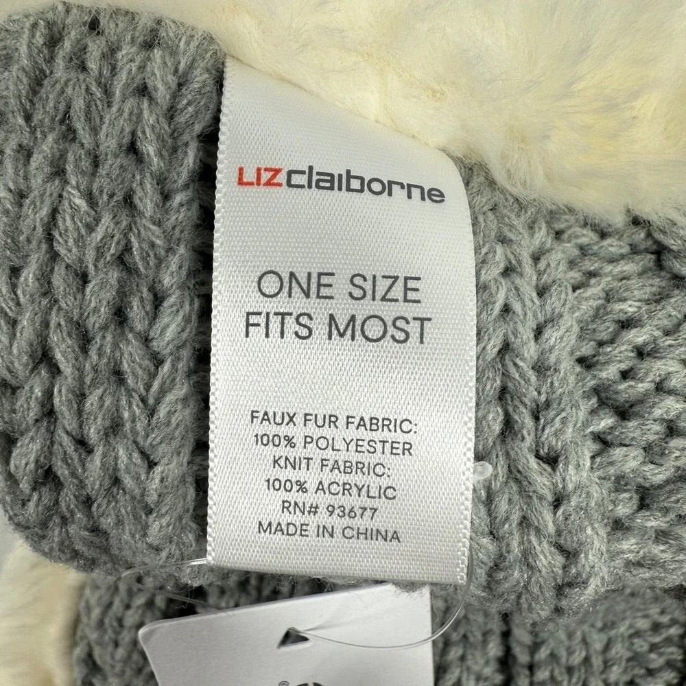 Liz Claiborne Infinity Scarf Gray Cable Knit Faux Fur Lined NWT Winter